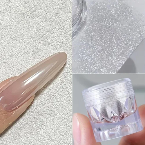 Miniatura 3 de 3 frascos de polvo de cromo perla blanca para uñas, efecto espejo de luz de luna, brillo blanco con purpurina aurora, pigmento brillante para diseño