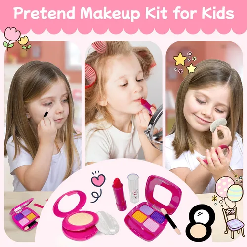 Miniatura 4 de Bolso para niña con maquillaje de simulación para niños pequeños, juego de monedero para niños, incluye bolso, auriculares de juego, cartera