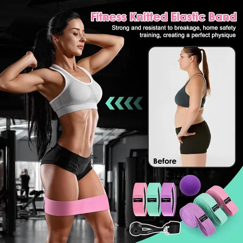 Miniatura 7 de Goocrun Bandas de resistencia de tela para entrenar, cinturón ancho con múltiples niveles de resistencia. Bolas de equilibrio de yoga. Ideal