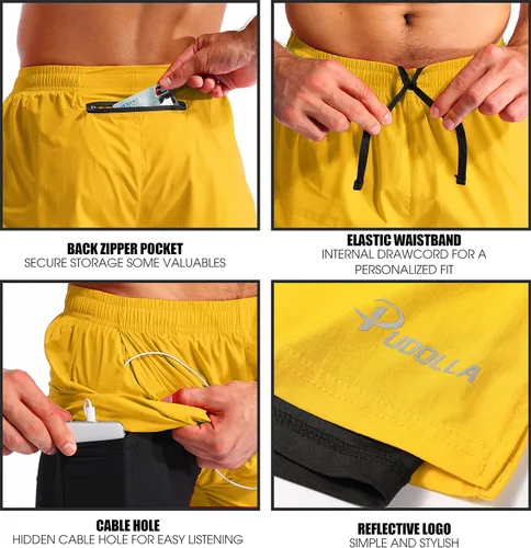 Miniatura 5 de Pudolla Mens 2 in 1 Running Shorts 7" Quick Dry Gym Athletic Workout Shorts for Men with Phone Pockets