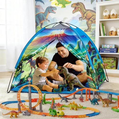 Miniatura 7 de Tienda de campaña de dinosaurio para niños varones, tienda de campaña de dinosaurio para niños para diversión interior y exterior, regalo perfecto