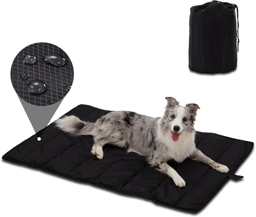 BDEUS Cama de viaje para perro, alfombra para acampar al aire libre, tapete portátil con asa, fácil de limpiar, impermeable, portátil y resistente