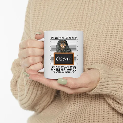Miniatura 3 de Personal Stalker I Will Follow You Black Tan Cavalier King Charles Spaniel Taza de café con nombre personalizado, taza de cerámica blanca, 11 onzas