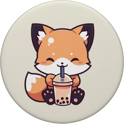 Miniatura 3 de Lindo Fox Drink Boba Milk Tea Kawaii Anime Fox Bubble Tea PopSockets Intercambiable PopGrip