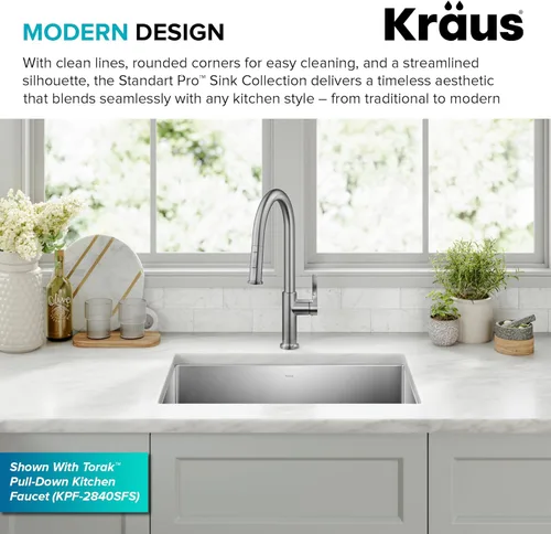 Miniatura 5 de Kraus Standart PRO - Fregadero de cocina empotrado con tazón individual de acero inoxidable, calibre 16, de 26 pulgadas, KHU100-26