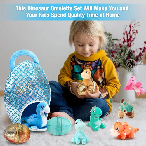 Miniatura 5 de Zhanmai Juego de 11 Piezas de Animales de Peluche de Dinosaurio de Pascua Pequeños Juguetes de Peluche de Dino y Conjunto de Bolsa de Huevo Lindos