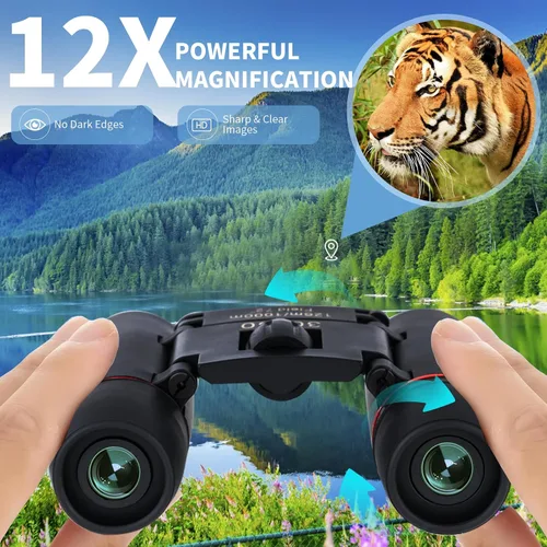 Miniatura 6 de Binoculos compactos 30x60 para adultos e crianças, binóculos pequenos dobráveis, leves e de foco fácil para observação de pássaros, viagem, turismo