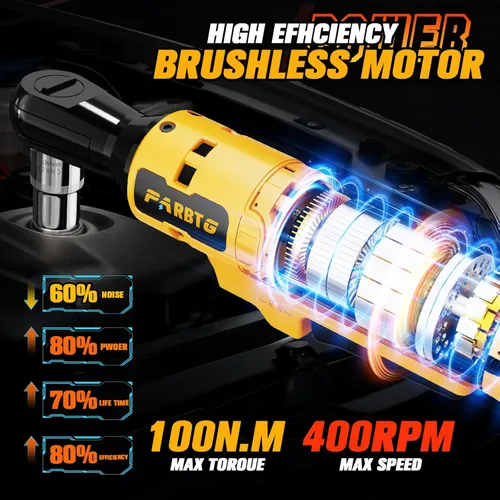 Miniatura 2 de Llave de trinquete inalámbrica de 3/8 pulgadas compatible con batería DeWalt de 20 V máximo, par alto de 74 pies (100 N.m), motor sin escobillas