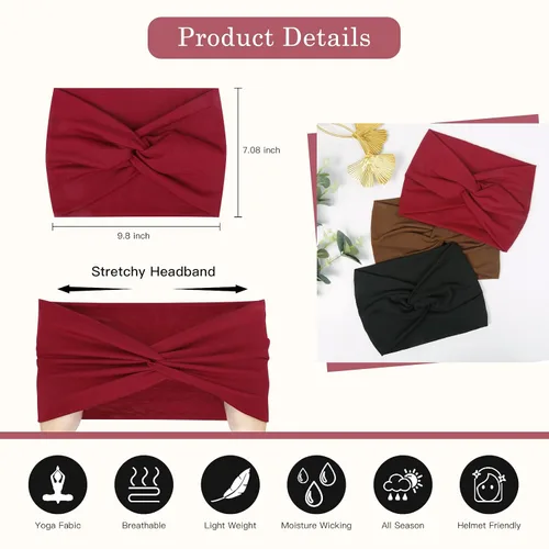 Miniatura 2 de Tobeffect Diademas extra anchas de 7 pulgadas para mujer, diadema grande y gruesa para la cabeza, bandana bohemia para cabello de mujer, banda