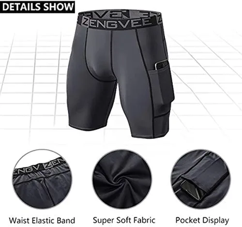 Miniatura 3 de ZENGVEE Pantalones cortos de compresión para hombre, paquete de 3 con bolsillo, pantalones cortos para correr, gimnasio, natación, yoga, escalada