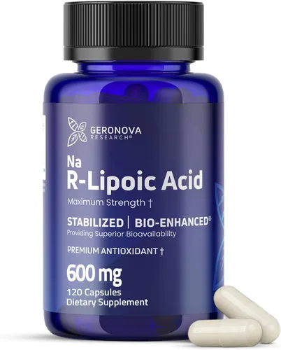 Geronova Research Ácido R-lipoico Bio-Mejorado, dosis de 600 mg - Suministro de 2 meses - Ácido alfa lipoico R estabilizado con absorción mejorada -