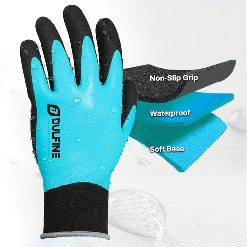 Miniatura 3 de DULFINE Guantes de trabajo 100% impermeables para hombres y mujeres, agarre recubierto de látex de espuma, paquetes múltiples térmicos de invierno