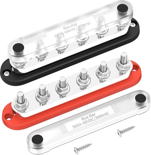 Miniatura 7 de DAIERTEK Barra colectora de 12 V, 6 x 5/16" (M8) terminales de perno, bloque de distribución de energía de 12 voltios con tapa, barra colectora