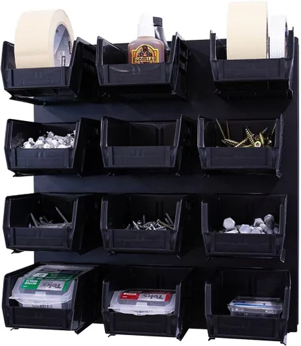 OmniWall Sistema de almacenamiento de contenedores: sistema de organización de herramientas de garaje de metal montado en la pared de 16 x 16 Negro