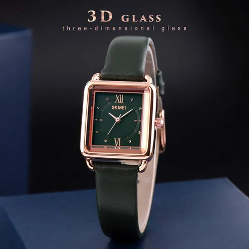 Miniatura 4 de SKMEI - Reloj de pulsera para mujer, de piel, rectangular, elegante, para mujer, Classic, Verde-D