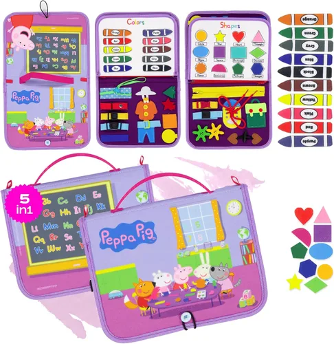 Peppa Pig Tablero Ocupado para Niños Pequeños – Juguetes Montessori para niños de 1, 2, 3, 4 años, Tablero Sensorial de Actividad Educativa para el