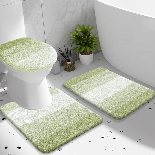 Miniatura 30 de OLANLY Juego de alfombras de baño de 3 piezas, alfombra de baño de microfibra suave absorbente, alfombra de contorno en forma de U para inodoro