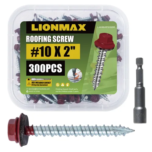 Miniatura 10 de LIONMAX Tornillos de metal para techos #10 × 2 pulgadas, 300 unidades, tornillos de techo de chapa de metal pintado en negro, arandela de goma