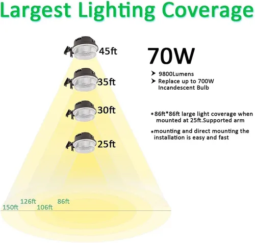 Miniatura 5 de Luz LED de granero, 70 W, 5000 K, luz diurna, 9800 lúmenes, luz LED de atardecer a amanecer, luz LED para patio al aire libre con fotocélula, 700 W
