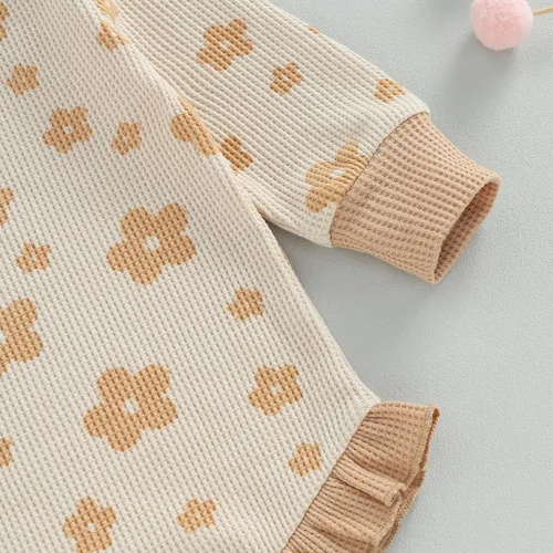 Miniatura 11 de Ropa de bebé recién nacida, sudadera floral de manga larga, mameluco con volantes, diadema de gofre, traje de otoño de una pieza