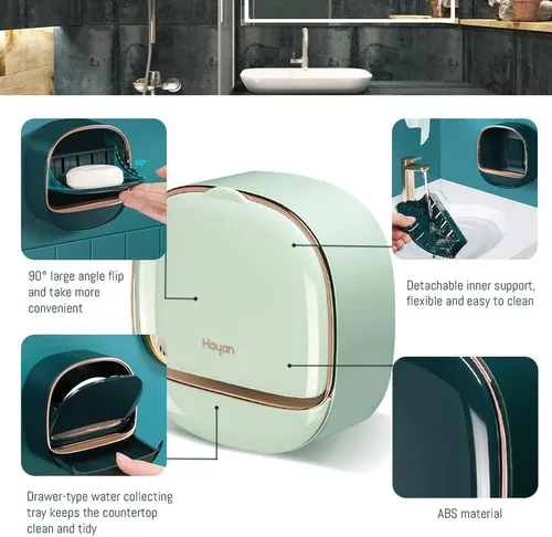 Miniatura 3 de Jabonera de lujo con bandeja de drenaje, soporte impermeable para jabonera, mantiene las barras de jabón secas, caja adhesiva para jabón montada