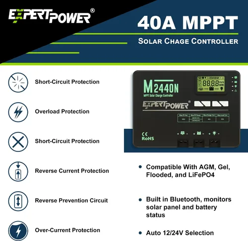 Miniatura 2 de ExpertPower Controlador de carga solar MPPT de 40 A Regulador inteligente de selección automática de 12 V/24 V Entrada fotovoltaica máxima