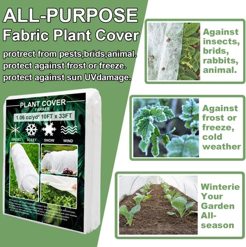 Miniatura 2 de Cubiertas para plantas, protección contra la congelación, 10 x 33 pies, reutilizable, rectangular, protección contra heladas, cubierta flotante