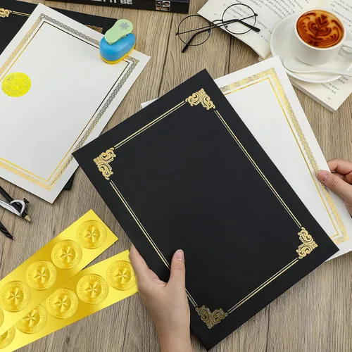 Miniatura 6 de Epakh Kit de 72 Piezas para Certificados Incluye 24 Portacedulas y 24 Papeles 24 Sellos de Reconocimiento de Lámina y Adhesivos Cubiertas para Negro