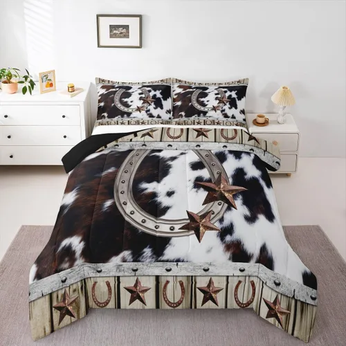 Miniatura 18 de Juego de edredón de vaquero, tamaño King, juego de ropa de cama de herradura con estrellas del oeste de Texas para adultos, hombres y niños, ropa