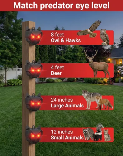 Miniatura 6 de Paquete de 2 repelentes solares nocturnos de animales con luces LED rojas duales, disuasorio de coyote humano para zorro mapache zorrillo, ciervos