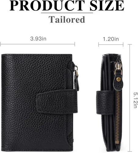 Miniatura 3 de FALAN MULE - Cartera de cuero auténtico para mujer, pequeña, plegable y compacta, con bloqueo de interferencia de radiofrecuencia (RFID)