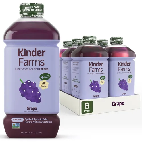 KinderLyte Solución de electrolitos para niños y adultos, bebida de hidratación (uva, paquete de 6), sin edulcorantes ni sabores artificiales, sin