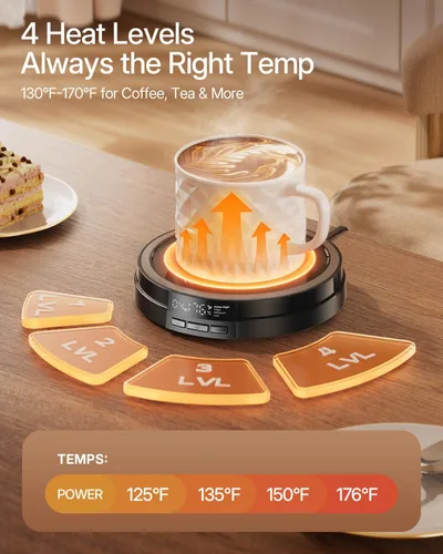 Miniatura 3 de Calentador de tazas de café para escritorio, calentador de tazas de 50W con calentamiento rápido y pantalla inteligente, 4 temperaturas
