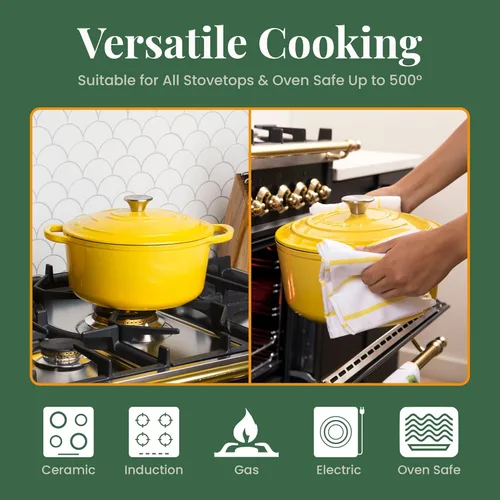 Miniatura 5 de Larder & Vine Olla de horno holandés de hierro fundido esmaltado de 5.7 cuartos de galón con tapa Para hornear pan Compatible con todos