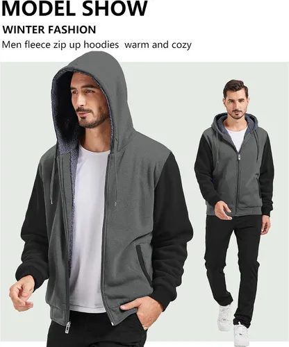 Miniatura 27 de GEEK LIGHTING Sudadera con capucha y cremallera para hombre, forro polar, chaqueta gruesa con capucha para invierno, cálida sudadera atlética