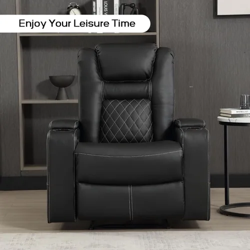 Miniatura 6 de EBELLO Asientos de cine en casa, silla reclinable de imitación de cuero para películas con almacenamiento oculto en los brazos, sofá reclinable