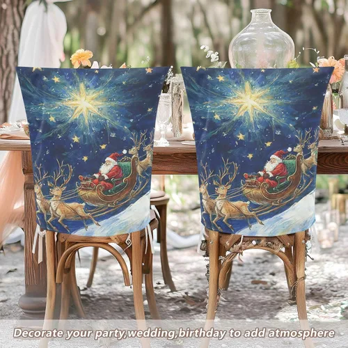 Miniatura 6 de Cartoon Merry Christmas Eve Decorative Chairs Slipcovers for Home Dining Room Decor Washable Dining Room Chair Seat Cover protectores para sillas