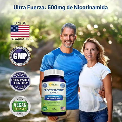 Miniatura 5 de aSquared Nutrition Nicotinamida con resveratrol – 120 cápsulas vegetales – Vitamina B3 500 mg (sin descarga de niacinamida) – Suplemento píldoras