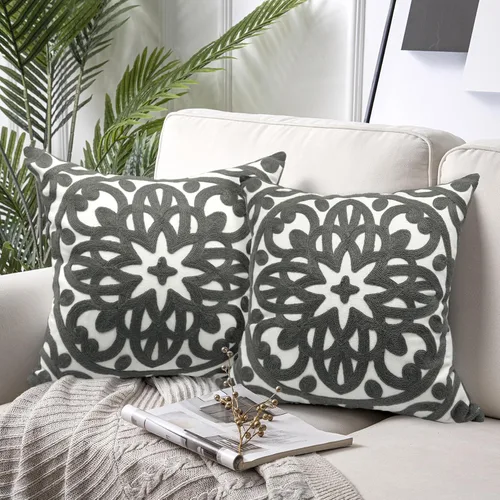 Miniatura 43 de Alysheer - Funda de almohada lumbar decorativa bordada 12" x 20", patrón de bordado clásico Boho Mandala, funda de cojín rectangular de algodón