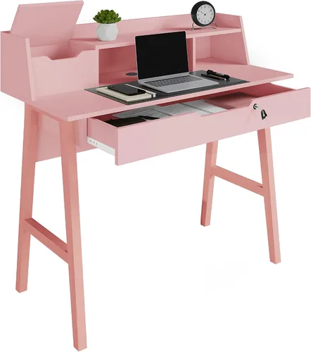 Miniatura 3 de Crafts and Comfort - Escritorio Pequeño Roma de Diseño Moderno para Dormitorio, Escritorio de Escritura Rosa de 40 Pulgadas con Estante Superior