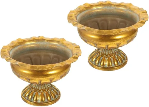 Jarrón de urna dorada de 2 piezas para centros de mesa: jarrón vintage de compota de 3.9 pulgadas - Maceta de metal para decoración de mesa de boda