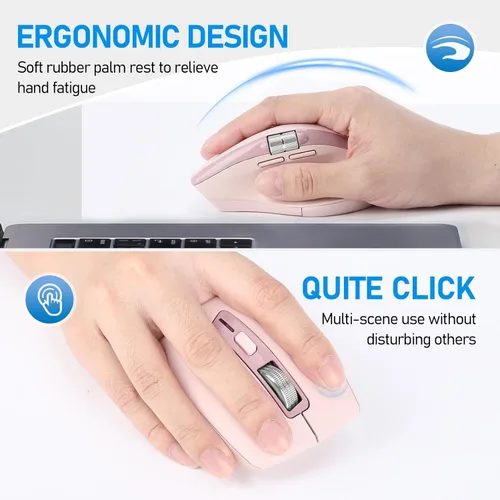 Miniatura 4 de INFINMIND Ratón inalámbrico Bluetooth de desplazamiento lateral con múltiples dispositivos, mouse ergonómico para computadora con desplazamiento Rosa