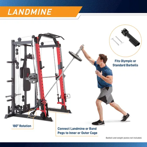 Miniatura 7 de Marcy Smith Machine Cage System Home Gym - Estante multifunción para gimnasio en casa, estación de entrenamiento personalizable
