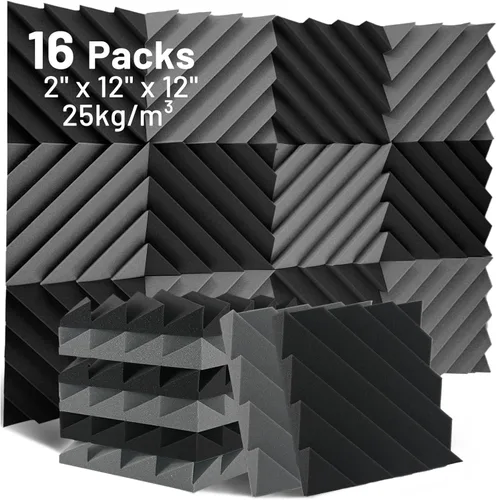 Miniatura 10 de Focusound Paquete de 16 paneles de espuma a prueba de sonido, paneles de espuma acústica de 2 x 12 x 12 pulgadas para pared, paneles de cuña Negro