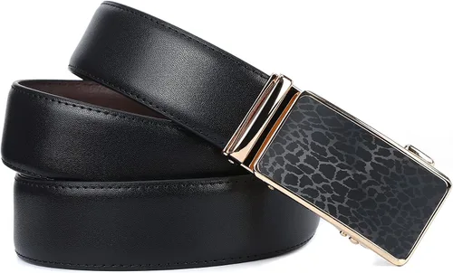 iCuviy Cinturones de vestir de cuero genuino con trinquete deslizante para hombres, adecuados para el trabajo, negocios, cinturón de hebilla