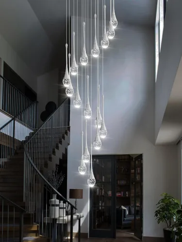 Miniatura 50 de ykolupty Candelabro Moderno de 138'', 20 Luces, Lámpara Colgante Moderna Negra, Candelabro Grande para Escalera, Vestíbulo, Sala de Estar, Negro