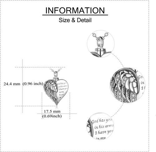 Miniatura 36 de YFN Collares de urna para cenizas, de plata de ley, alas de ángel de la guarda, collares de urna para cenizas, cremación de mascotas, joyería