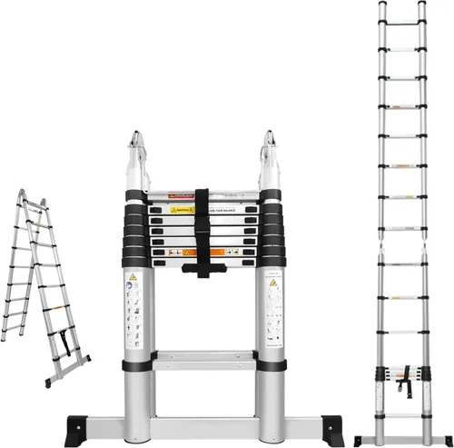 Miniatura 13 de Escalera telescópica plegable de aluminio 5+6 con pasamanos, pedal ancho de seguridad, carga máxima de 330 libras, plegable, fácil de almacenar