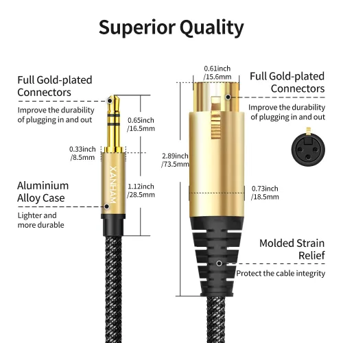 Miniatura 3 de XLR hembra a conector macho de 0.138 in (1/8") de 3.3 pies/3.3 ft TRS Cable desequilibrado compatible con iPhone, iPod, reproductor de MP3, laptop