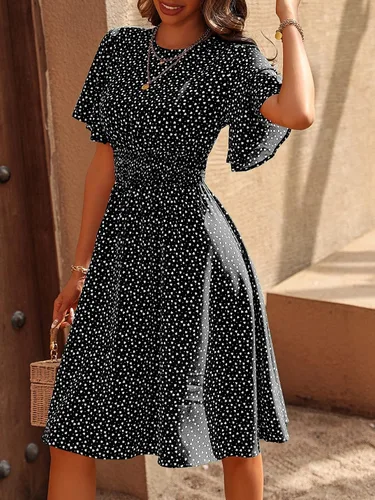 Miniatura 4 de Floerns Vestido midi acampanado con estampado de corazón de confeti y manga de mariposa